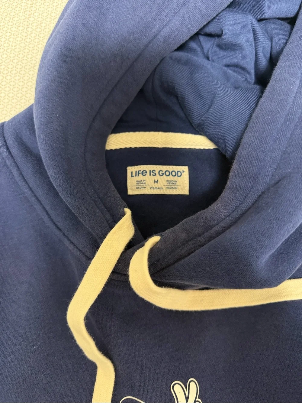 Life Is Good Navy Hoodie with Mickey Graphic and Cream Drawstrings - Picture 2 of 3